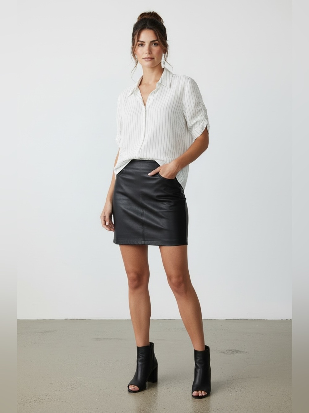 Adrianna Papell Ivory Pinstripe Button Down Shirt SzL